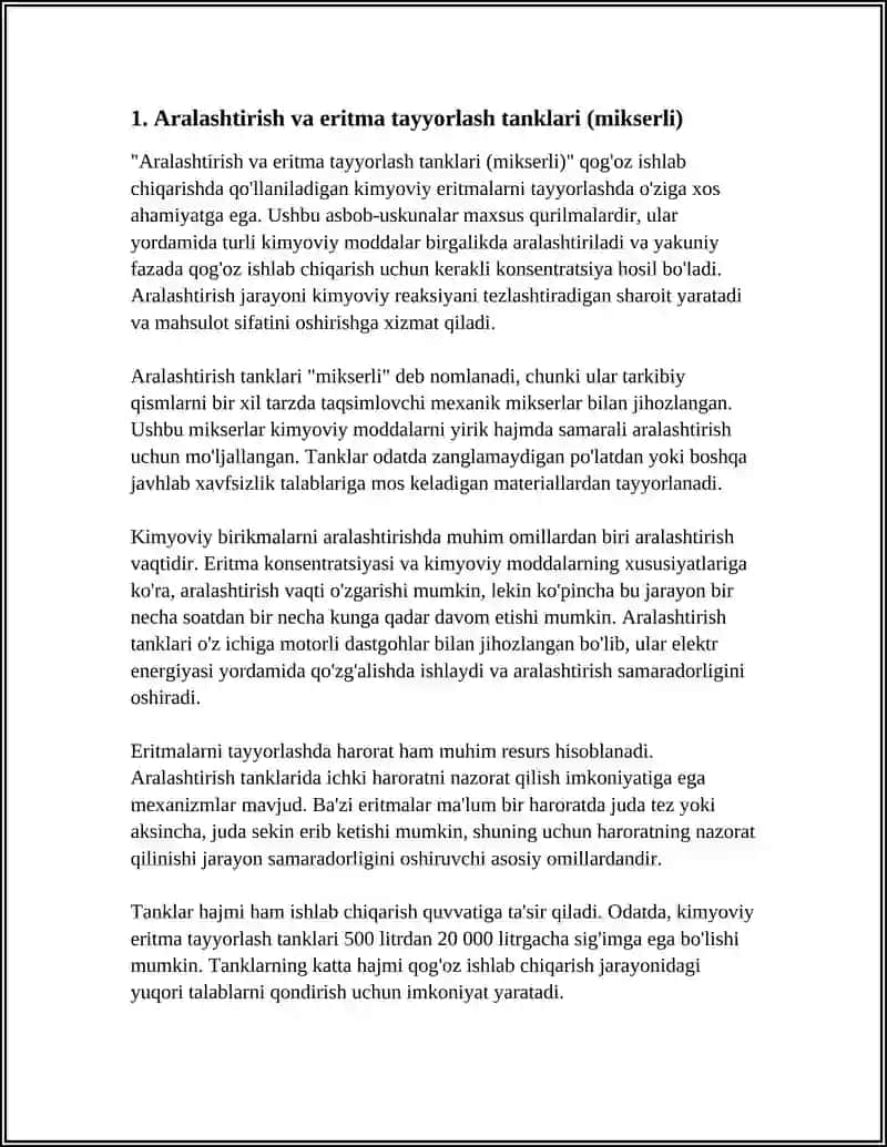 QOG‘OZ ISHLAB CHIQARISHDA QO‘LLANILADIGAN KIMYOVIY ERITMALARNI TAYYORLASHDA QO‘LLANILADIGAN ASBOB-USKUNALAR 4