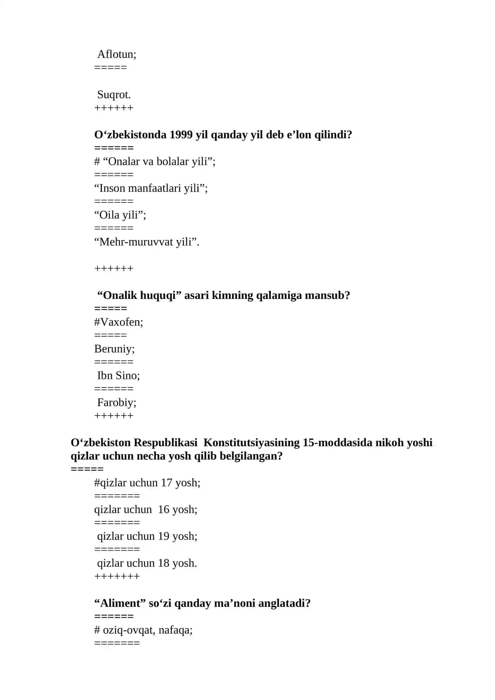 OILA PEDAGOGIKASI FANIDAN TEST TOPSHIRIQLARI 4