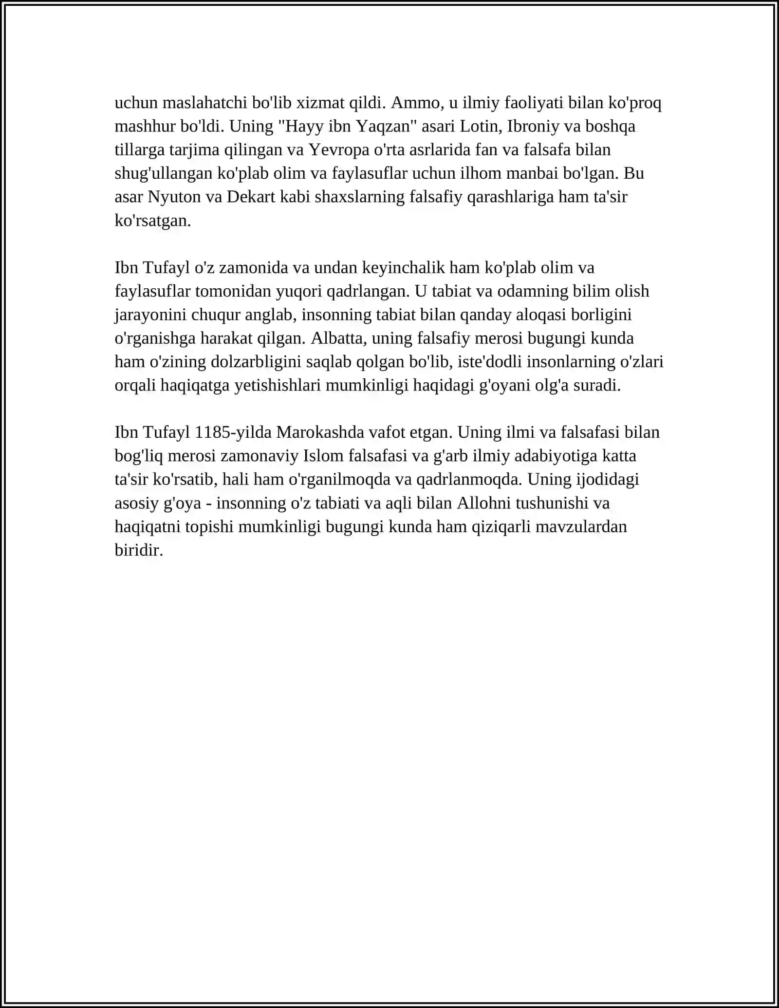 IBN TUFAYL VA IBN SINONING "XAY IBN YAKZON O'G'LI" 4