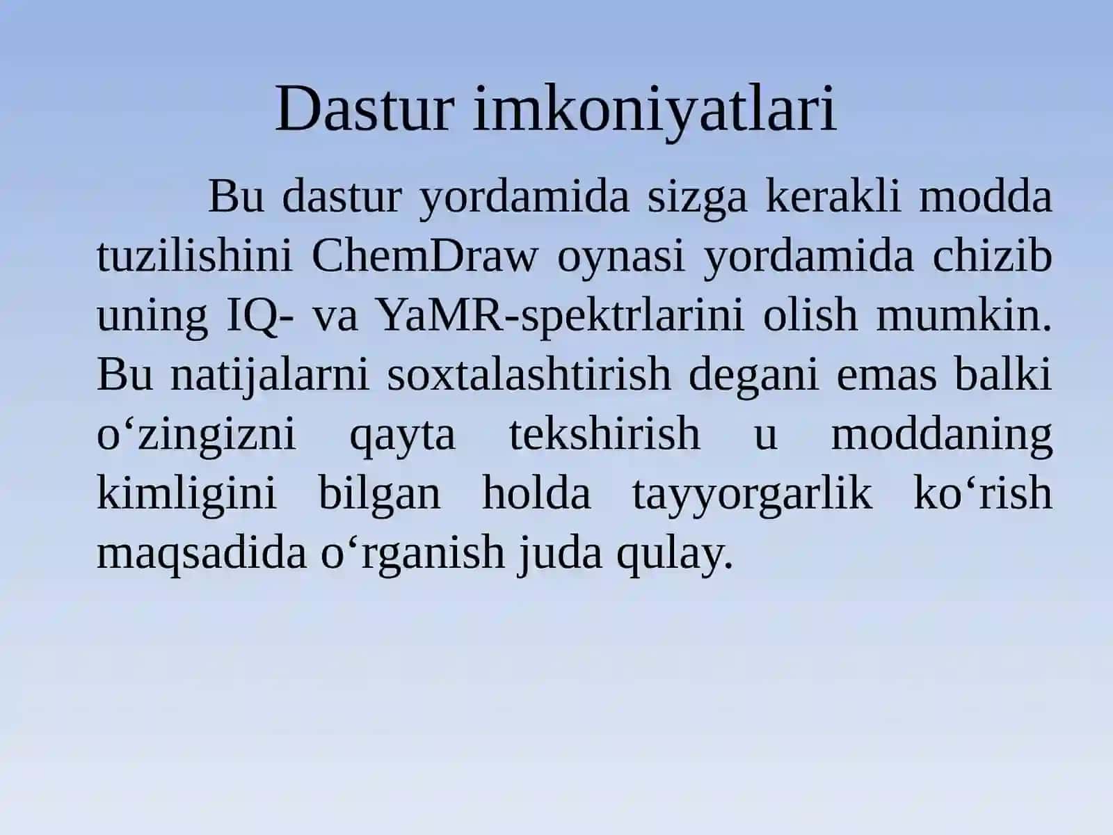 ChemOffice dasturida kimyoviy birikmalarninig uch o’lchamli tasvirini yaratish 4
