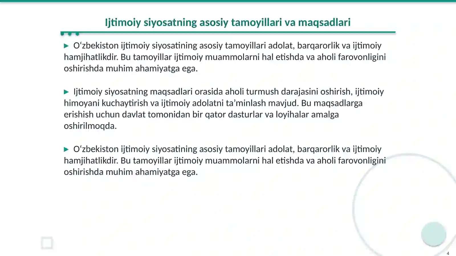 O‘ZBEKISTON RESPUBLIKASIDA IJTIMOIY SOHADAGI ISLOHOTLAR 4