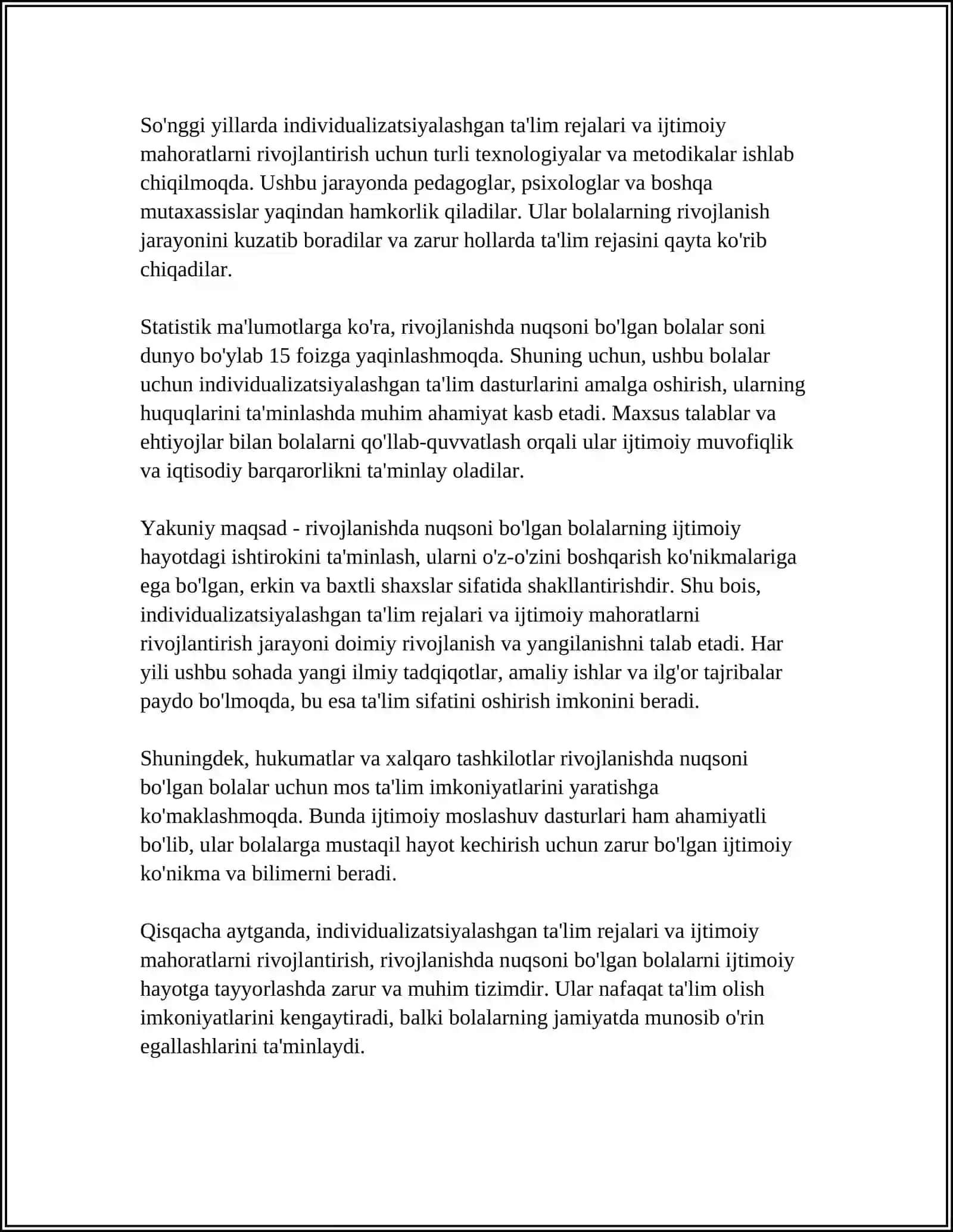 RIVOJLANISHDA NUQSONI BOʻLGAN BOLALARNI IJTIMOIY HAYOTGA TAYYORLASH 4