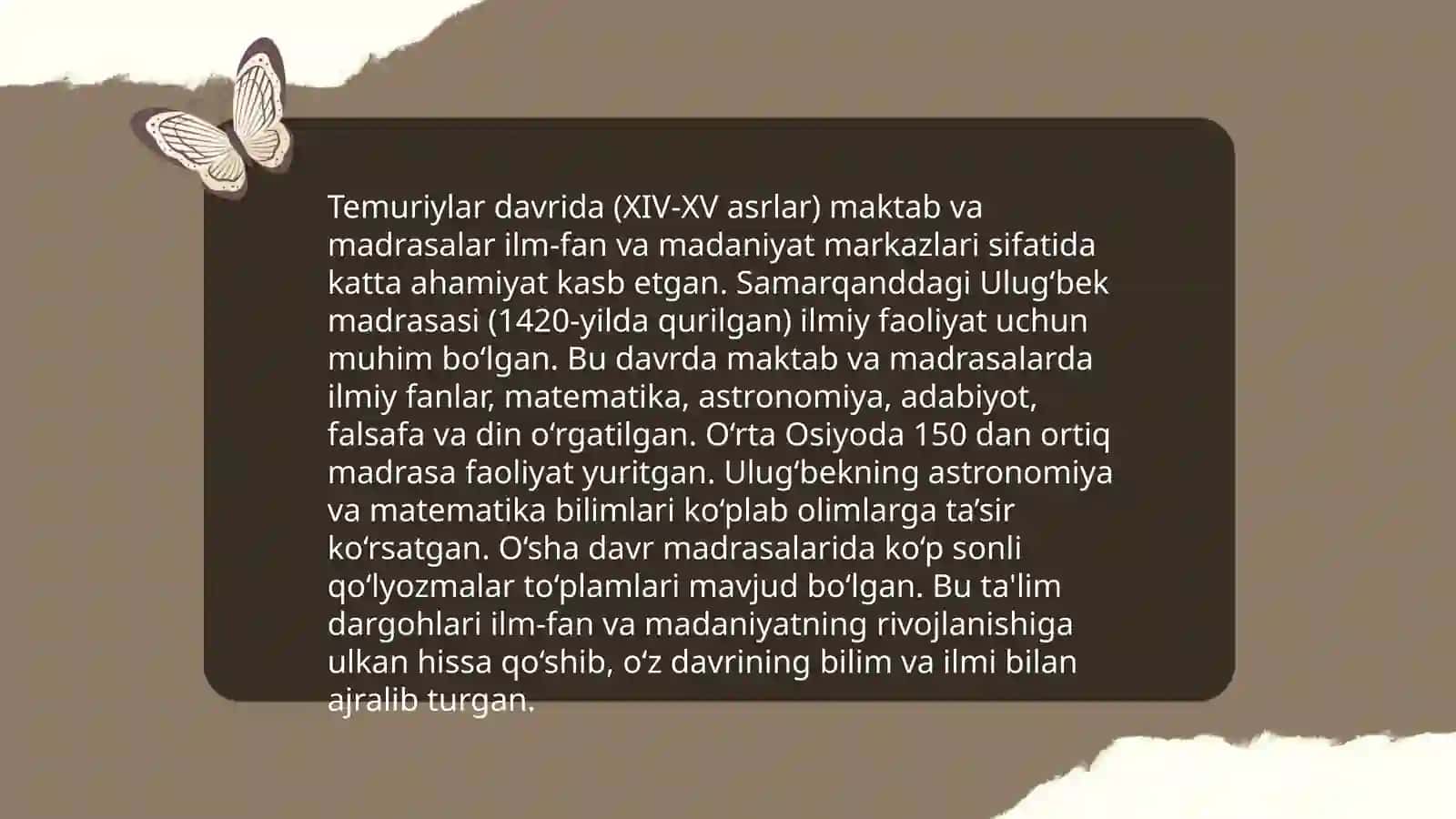 XIV ASRNING IKKINCHI YARMI VA XVI ASRDA MOVARAUNNAHRDA TARBIYA, MAKTAB VA PEDAGOGIK FIKRLAR RIVOJI 4