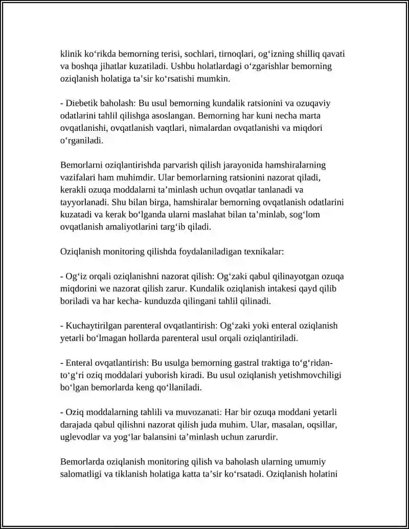 BEMORLARNI OVQATLANTIRISHDA HAMSHIRALIK PARVARISHI 4