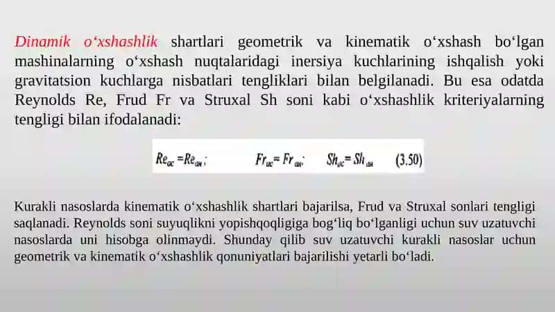 Nasoslarning o‘xshashlik qonuniyatlari va ularni andozlash 4