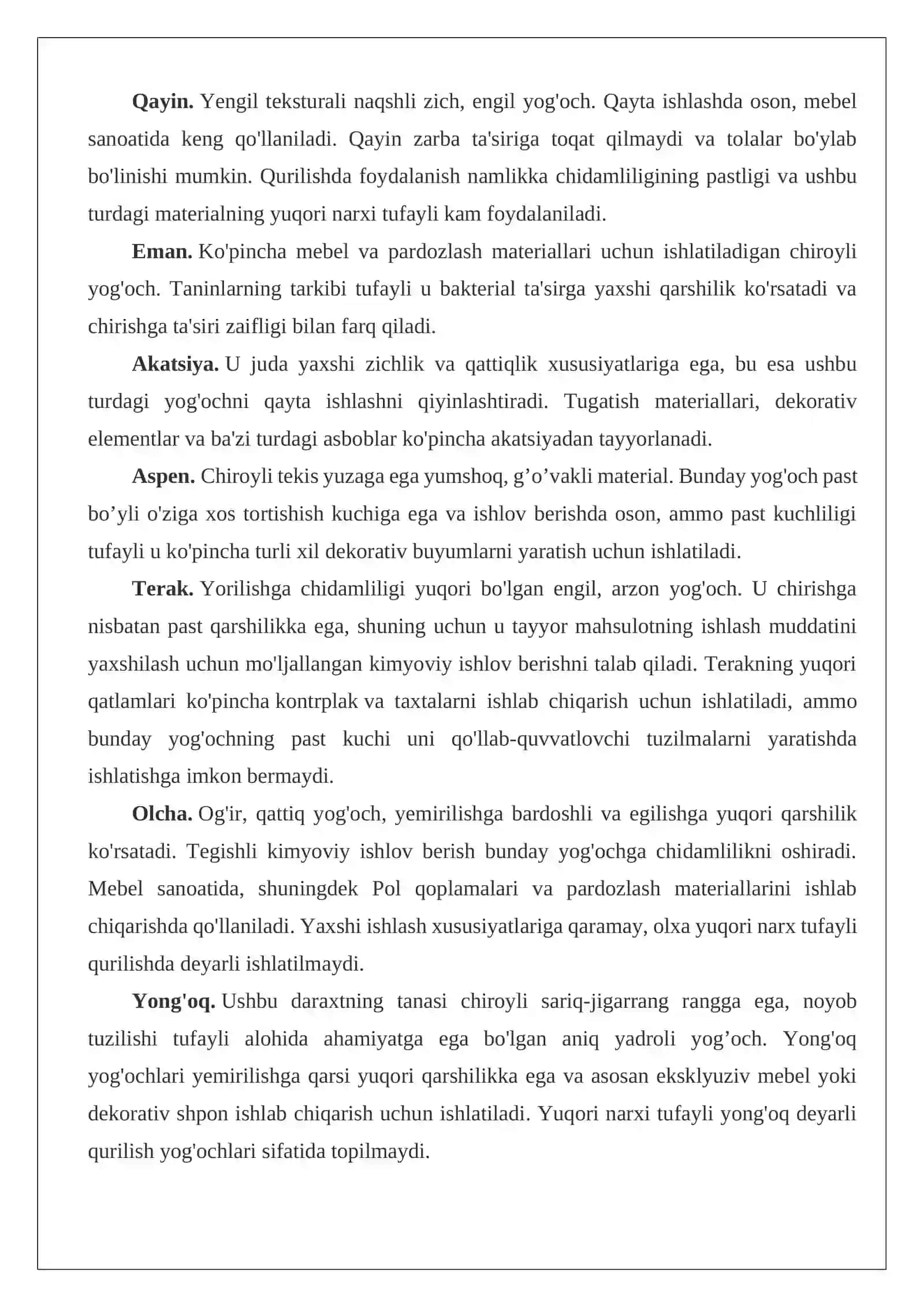 Qattiq yog’ochning texnik xususiyatlari va ularning qurilishda qo’llanilishi (GOST 2695-85) 4