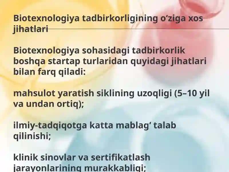 Biotexnologiya tadbirkorligi va startap boshqaruvi 4