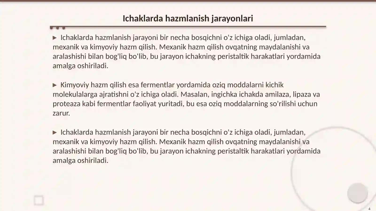 Ichaklarda hazmlanish. Jigar va meda osti bezi fiziologiyasi 4