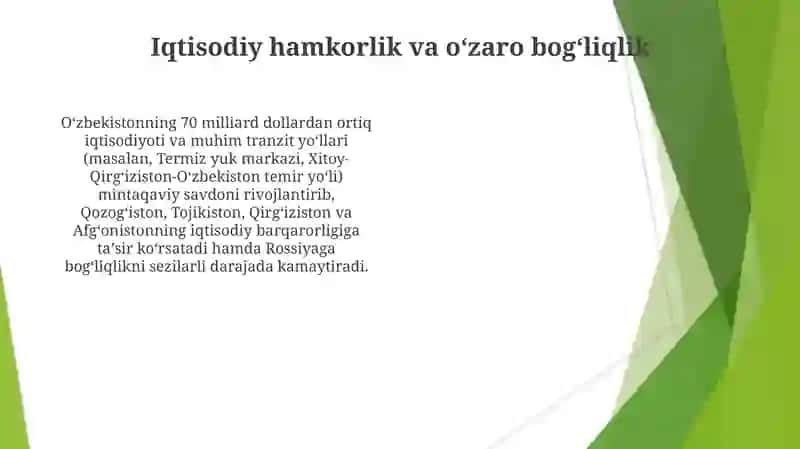 O'zbekistonning Markaziy Osiyoda tinchlik va barqarorlikni ta'minlashdagi o'rni. 4