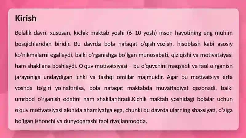 Kichik maktab yoshida vri dao‘quv motivatsiyasi 4
