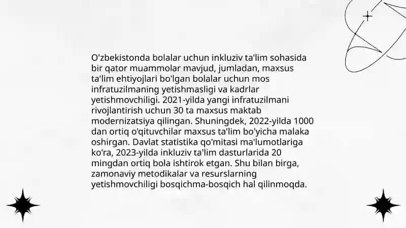 O'zbekistonda O'ziga Xos Rivojlanish Xususiyatiga Ega Bolalar Uchun Inklyuziv Talim 4