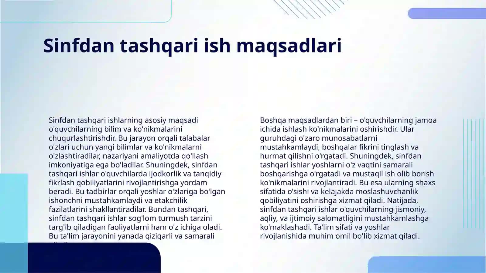 SINFDAN TASHQARI ISHLAR VA ULARNING TURLARI 4