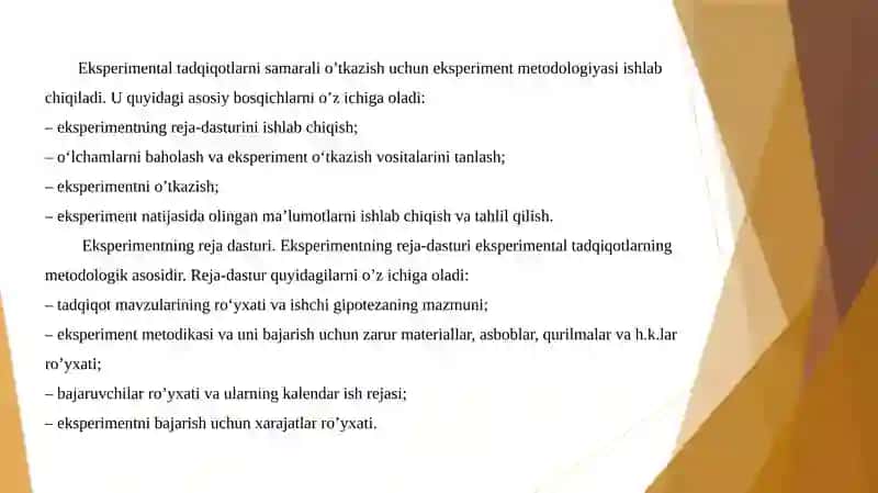 Eksperimental tadqiqotlarning masalalari va usullari 4