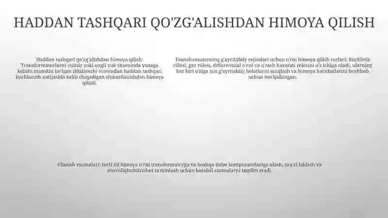 Transformatorlarning Normal Bo‘Lmagan Rejimlari Uchun Rele Ximoya Turlari 4