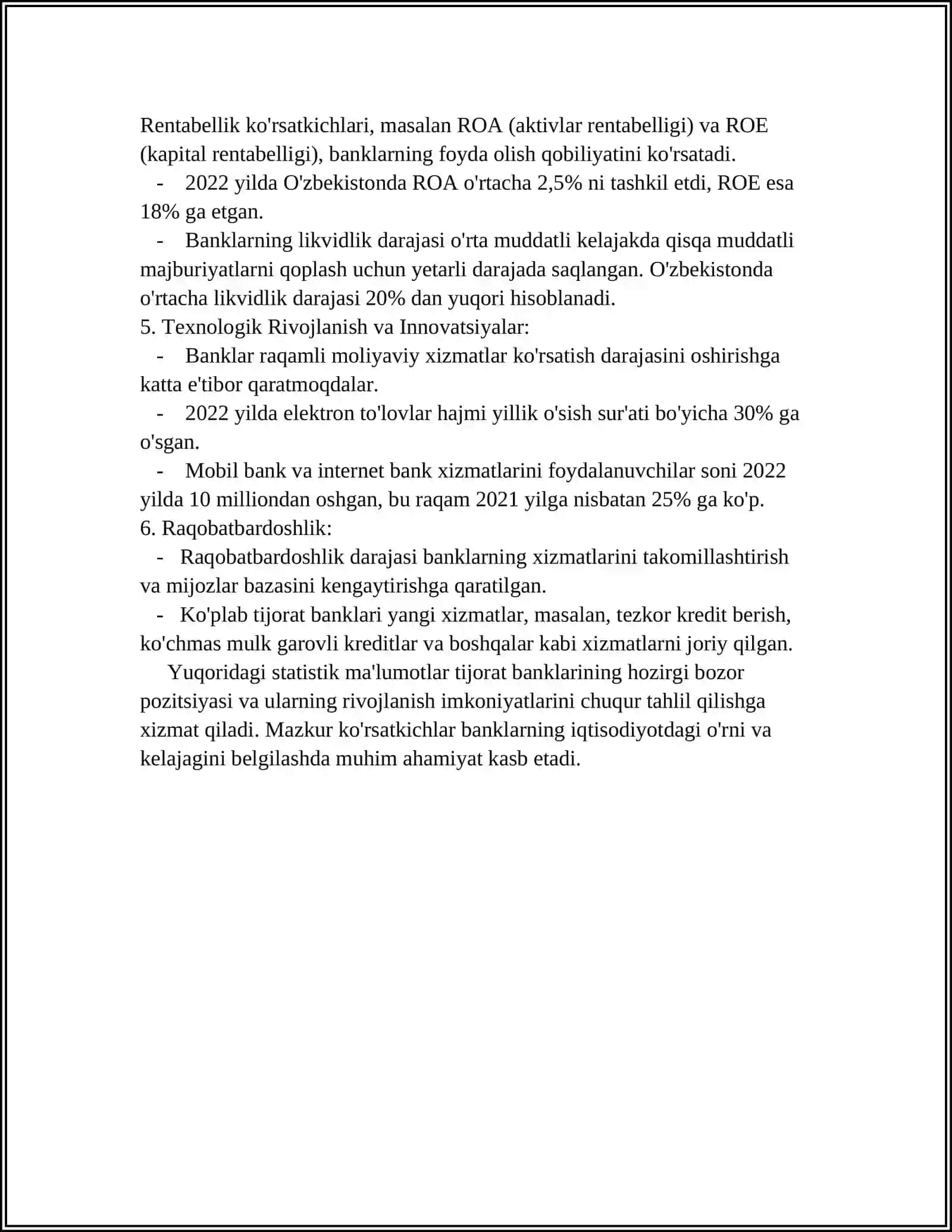 TIJORAT BANKINING BOZOR POZITSIYASI VA UNI BANK STRATEGIYASIDA MOS RAVISHDA O'ZGARTIRISH YO'LLARI 4
