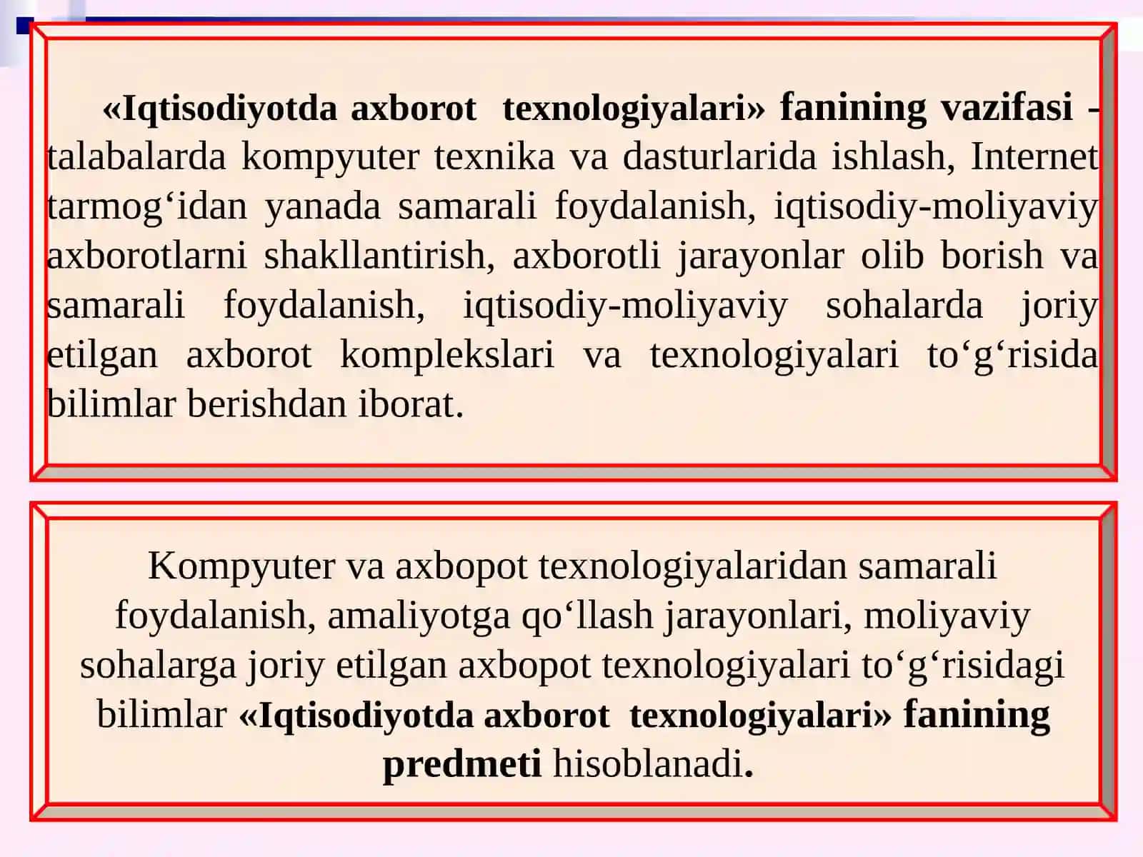 Iqtisodiyotda axborottexnologiyalari fanining predmetivavazifasi 4