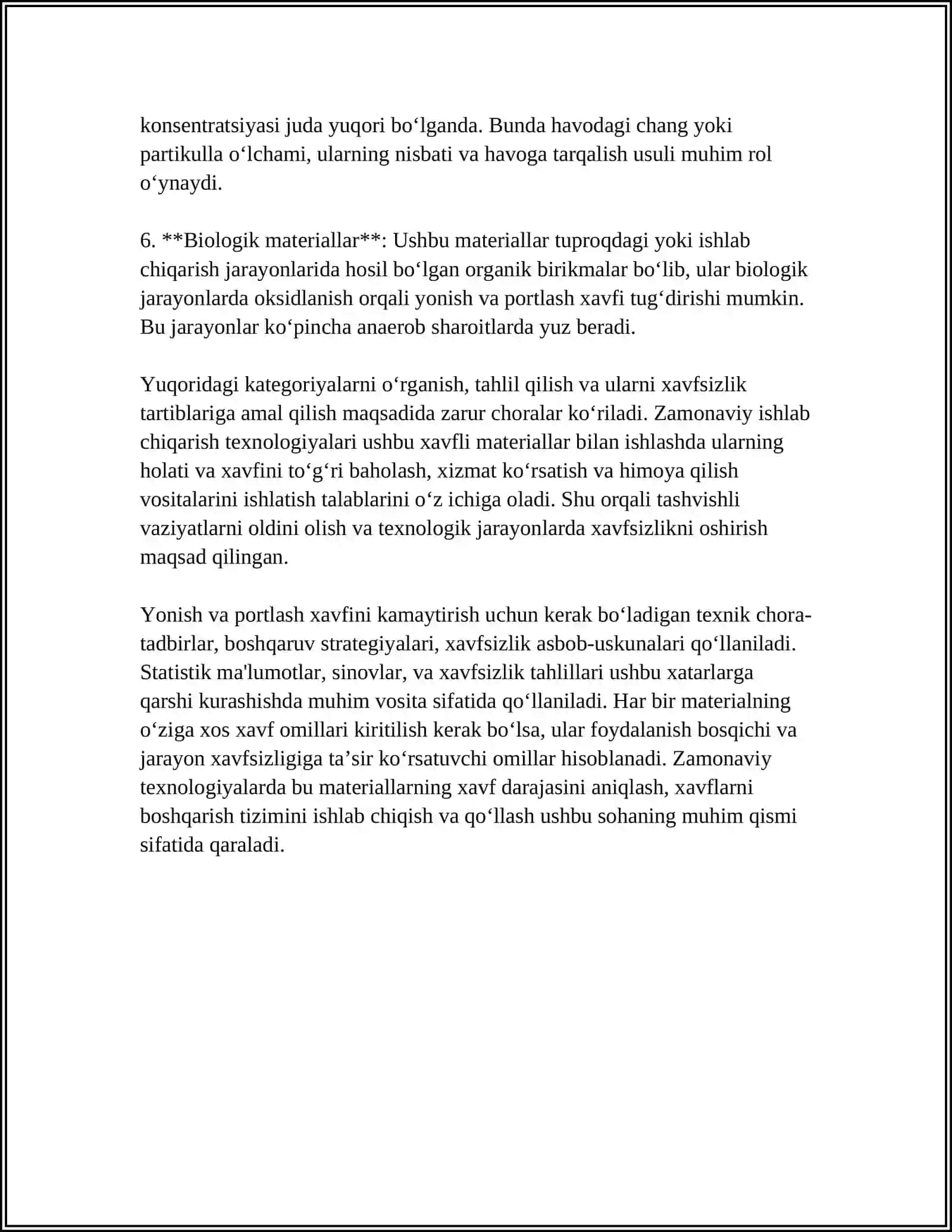 ISHLAB CHIQARISHDA QO‘LLANILADIGAN ZAMONAVIY TEXNOLOGIYALARNING YONISHI VA PORTLASH XAVFSIZLIGI BO‘YICHA KATEGORIYALARGA BO‘LINISHINI O‘GANISH 4