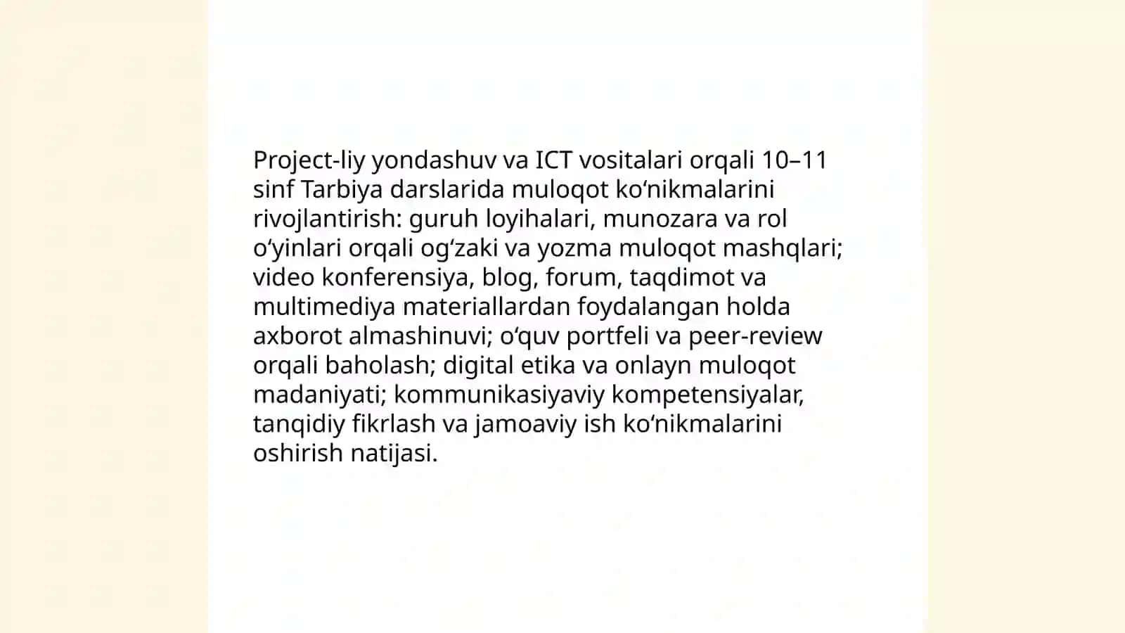 Multimediyaviy darsliklar yordamida muloqot madaniyatini shakllantirish metodikasi (10-11 sinf o'quvchilarida) 4