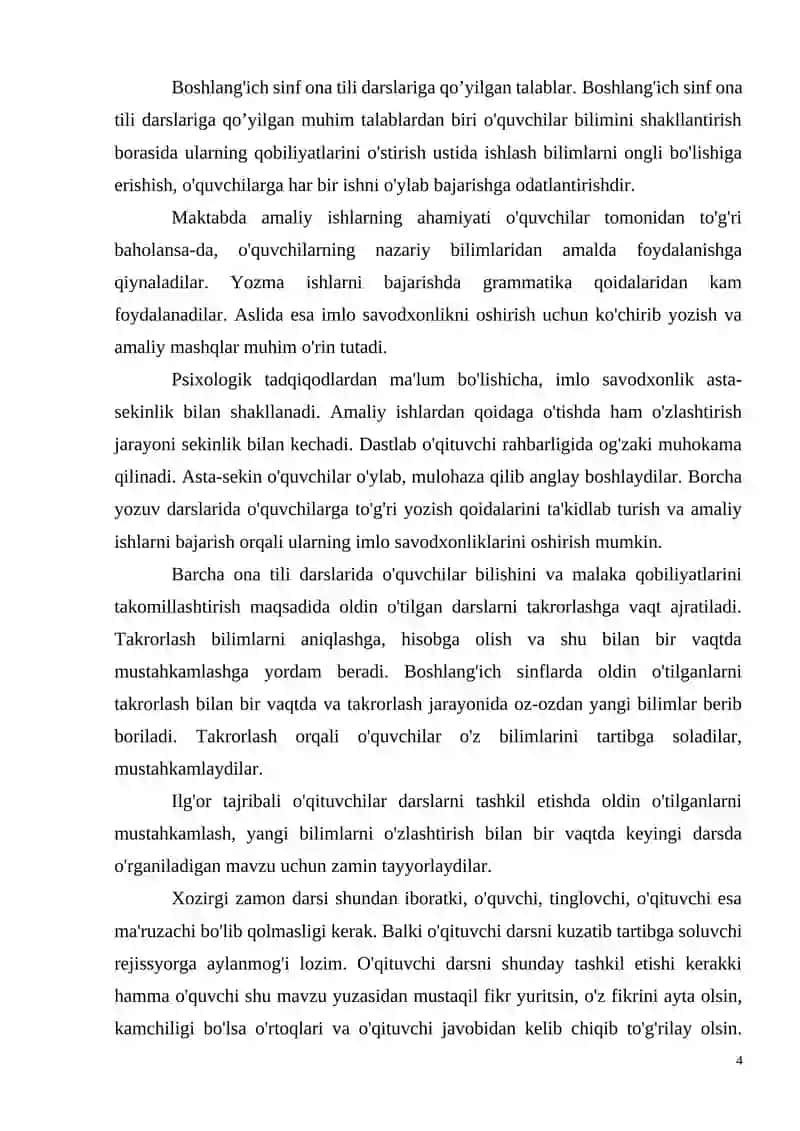 Boshlang`ich sinf o`quvchilarini yozilishi qiyin so`zlarni yozishga o`rgatish 4