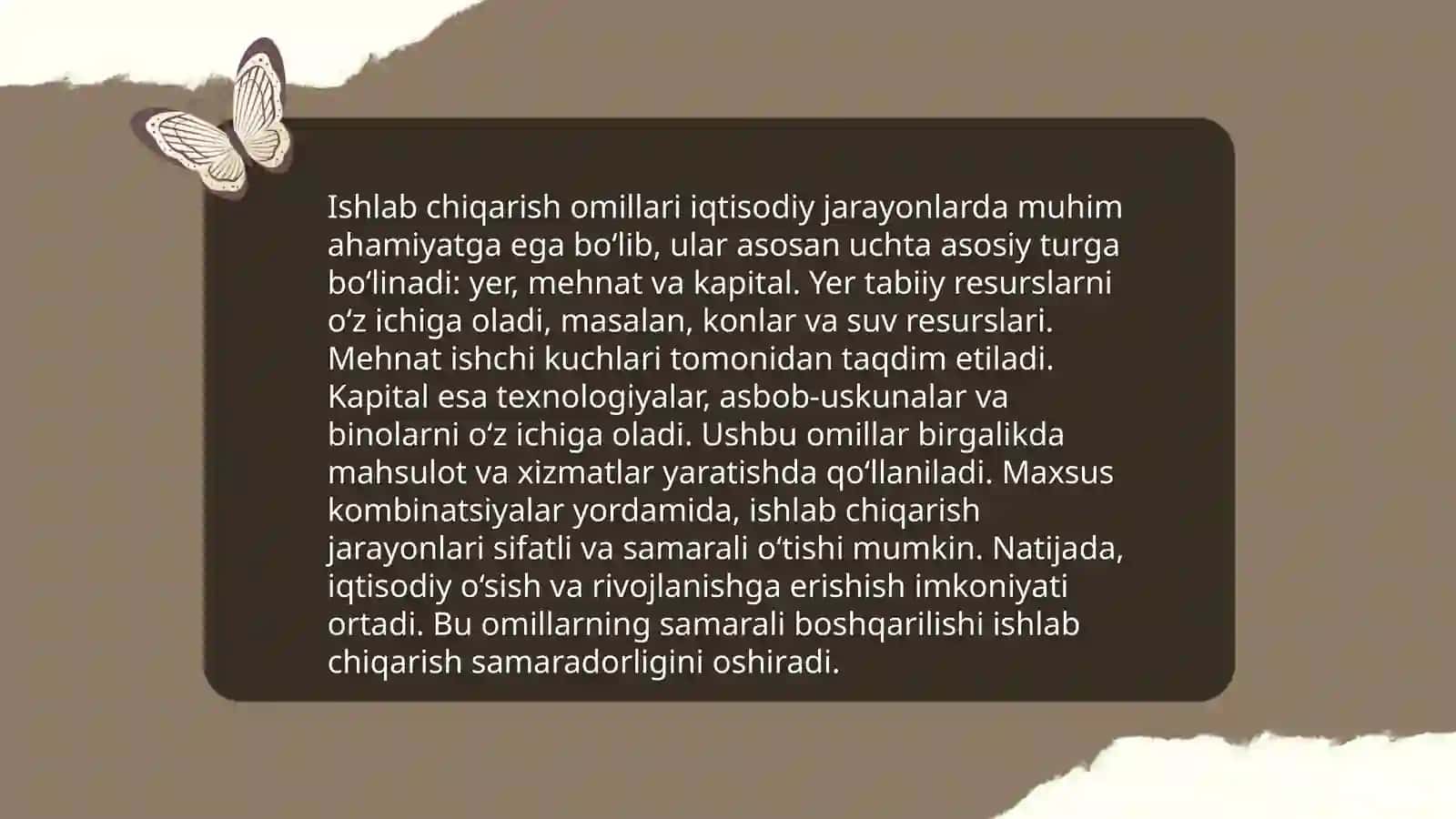Ishlab chiqarish,ishlab chiqarish omillari va xarajatlar 4