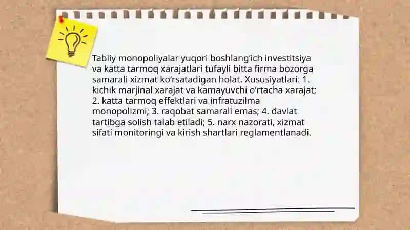 Monopoliyalar, ularni amal qilishi va tartibga solish 4