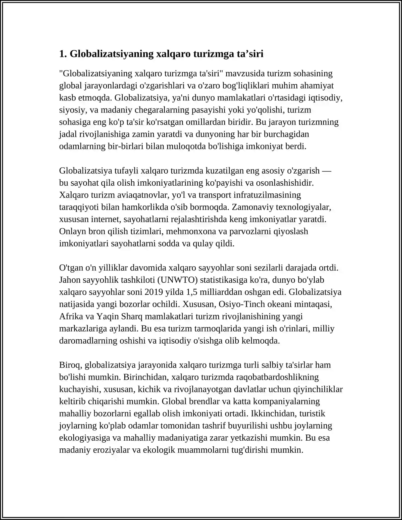 GLOBALLASHUV SHAROITIDA XALQARO TURIZMNI RIVOJLANTIRISHNING DOLZARB MUAMMOLARI VA ISTIQBOLLARI 4