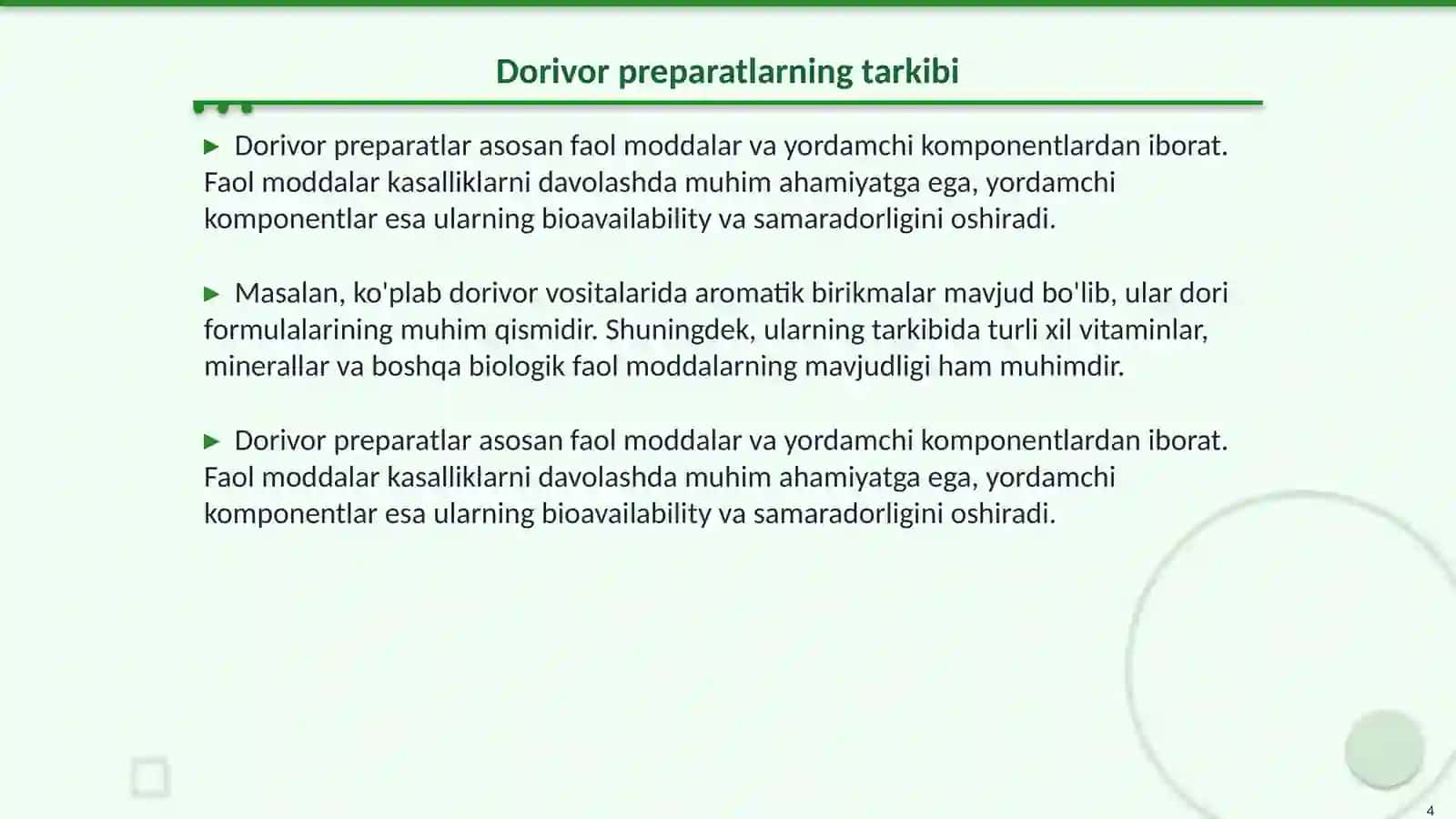 Dorivor preparatlar tarkibidagi yetti a'zoli aromatik birikmalar 4