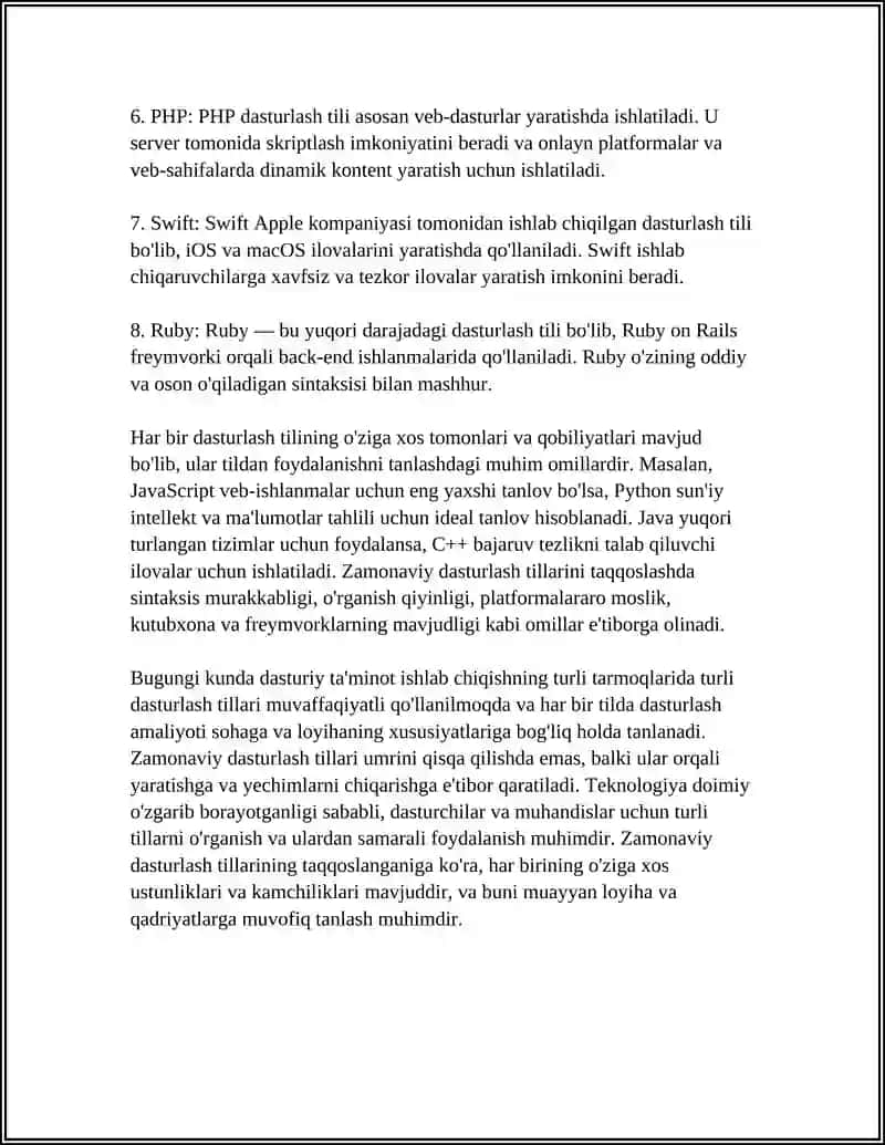 ZAMONAVIY DASTURLASH TEXNOLOGIYALARI 4