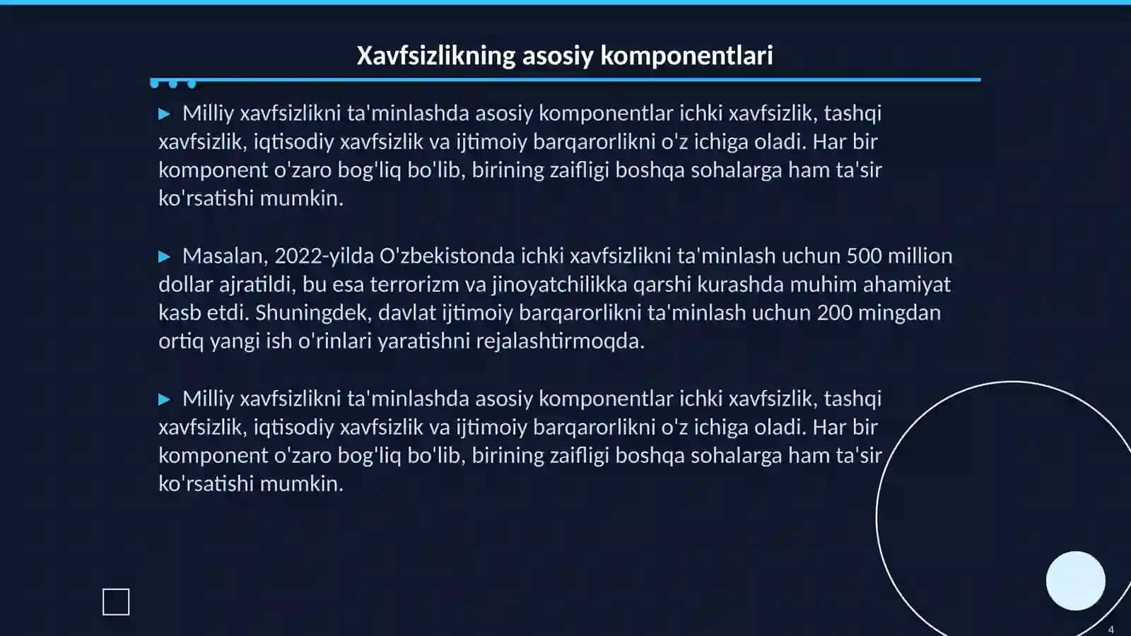 Milliy xavfsizlikni ta'minlash borasida amalga oshirilayotgan ishlar 4