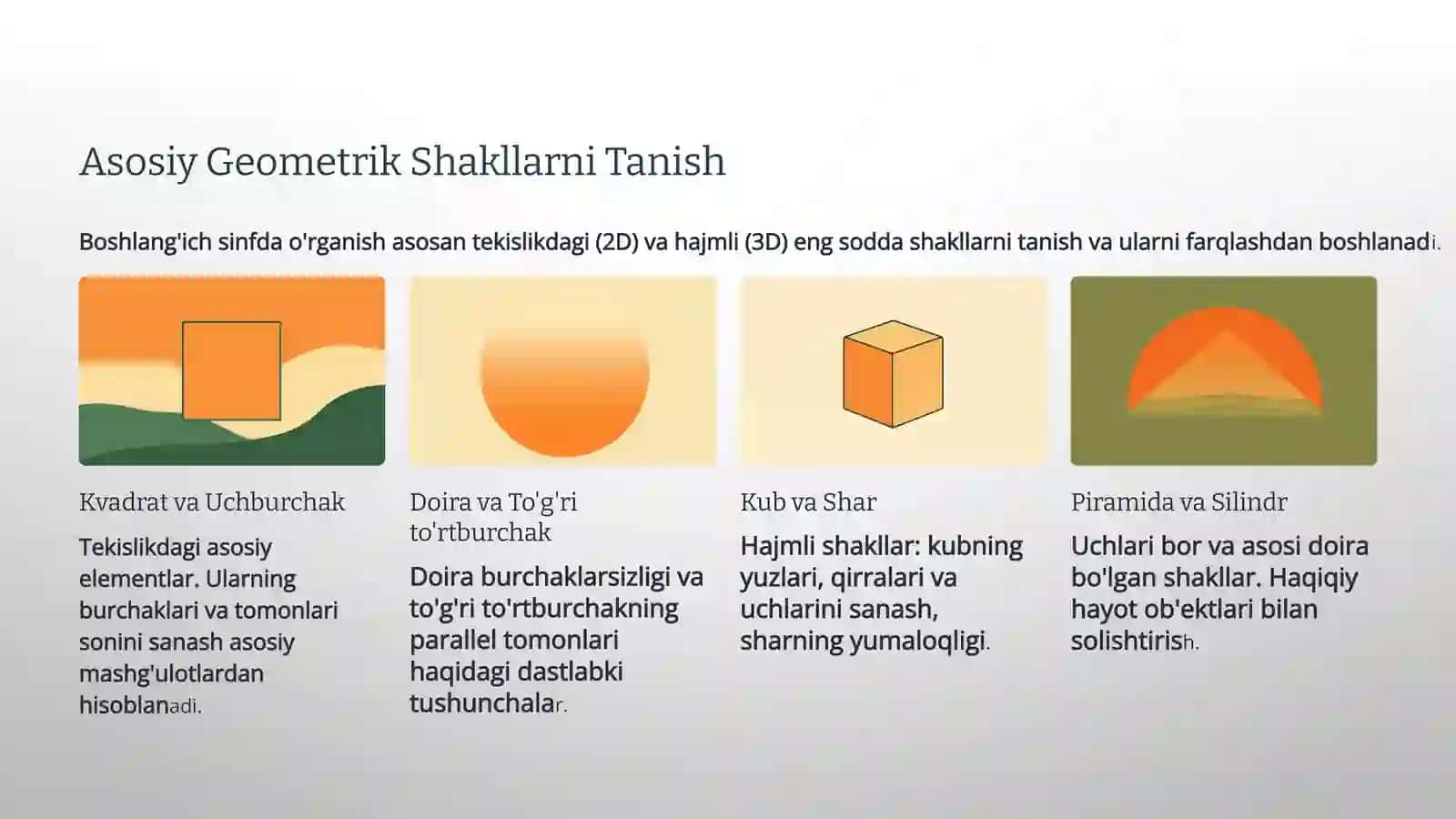 Boshlang’ich sinfda sodda geometrik shakllarni o’rgatish va fazoviy tasavvurini rivojlantirish metodikasi 4