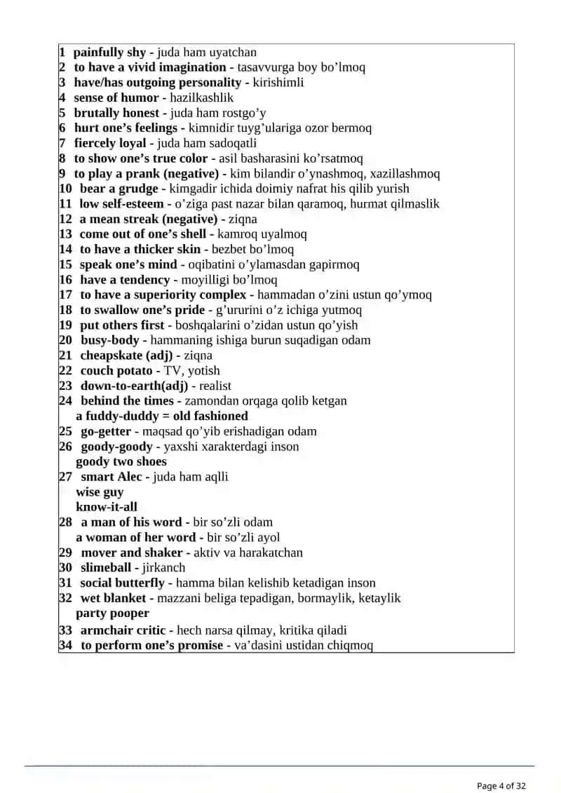 Collacation words +1500s. Ingilizcha-o'zbekcha lug'atlar va birikmalar 4
