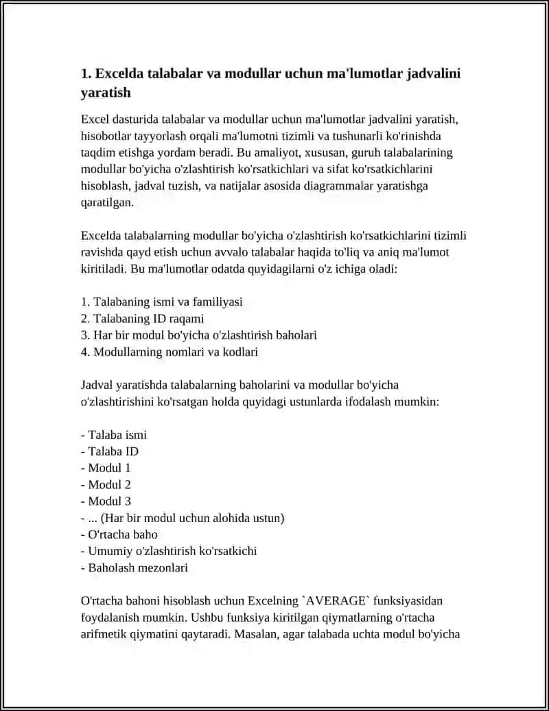 EXCEL DASTURIDA TURLI HISOBOTLAR TAYYORLASH 4