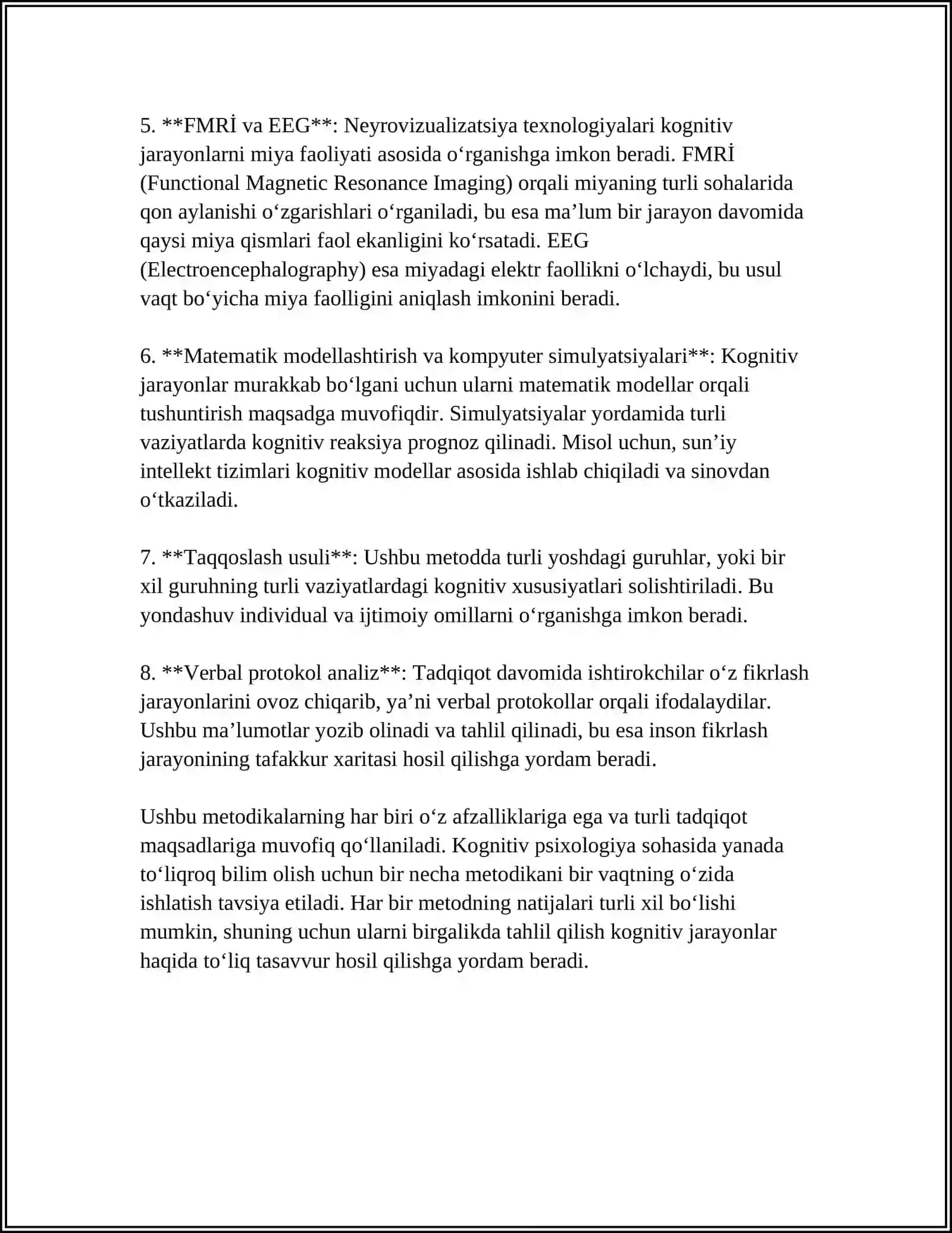 BILISH JARAYONLARINI TEKSHIRISH METODIKALARINI ÕRGANISH VA QÕLLASH USULLARI. KREATIVLIK VA KREATIVLIKKA XOS XUSUSIYATLAR 4