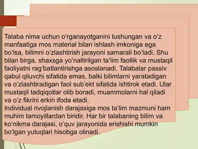 Shaxsga yo'naltirilgan ta'limning asosiy tamoyillari 4