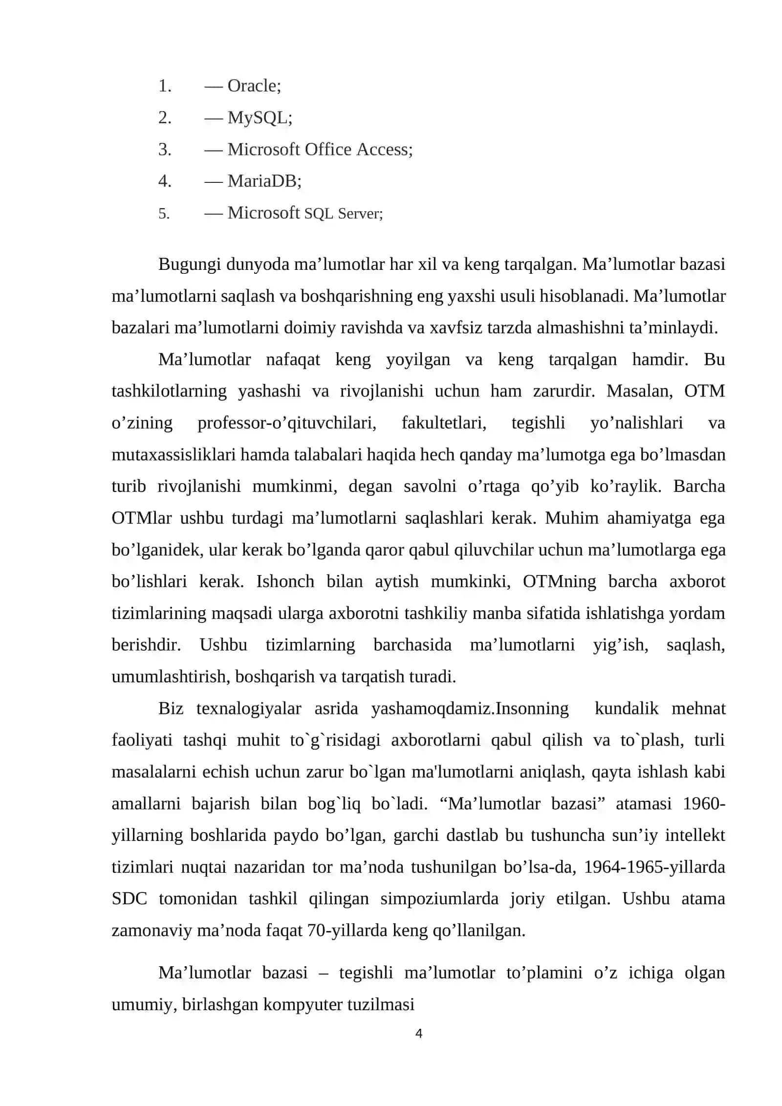 "Bank" ma’lumotlar bazasini loyihalash mavzusida 4