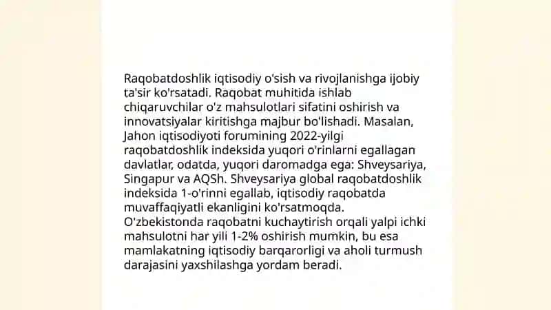 Raqobatdoshlik va uning iqtisodiyotdagi oʻrni 4