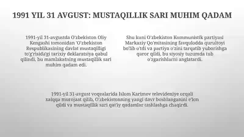 OʻZBEKISTON Respublikasining Mustaqil Davlat Maqomini Olish 4