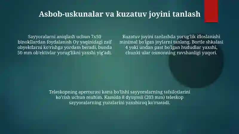 Oy yordamida sayyoralarni topish va ularni harakatini kuzatish 4