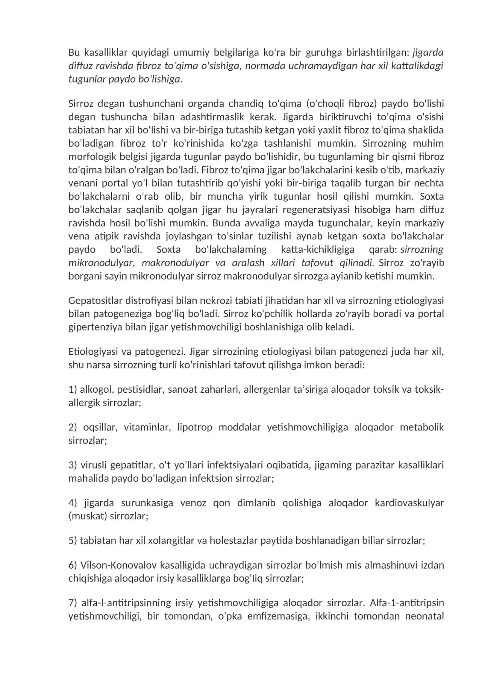 Jigarni toksik va dori vositalari tasirida zararlanishi. Jigar o‘smalari. O't tosh kasalliklari 4