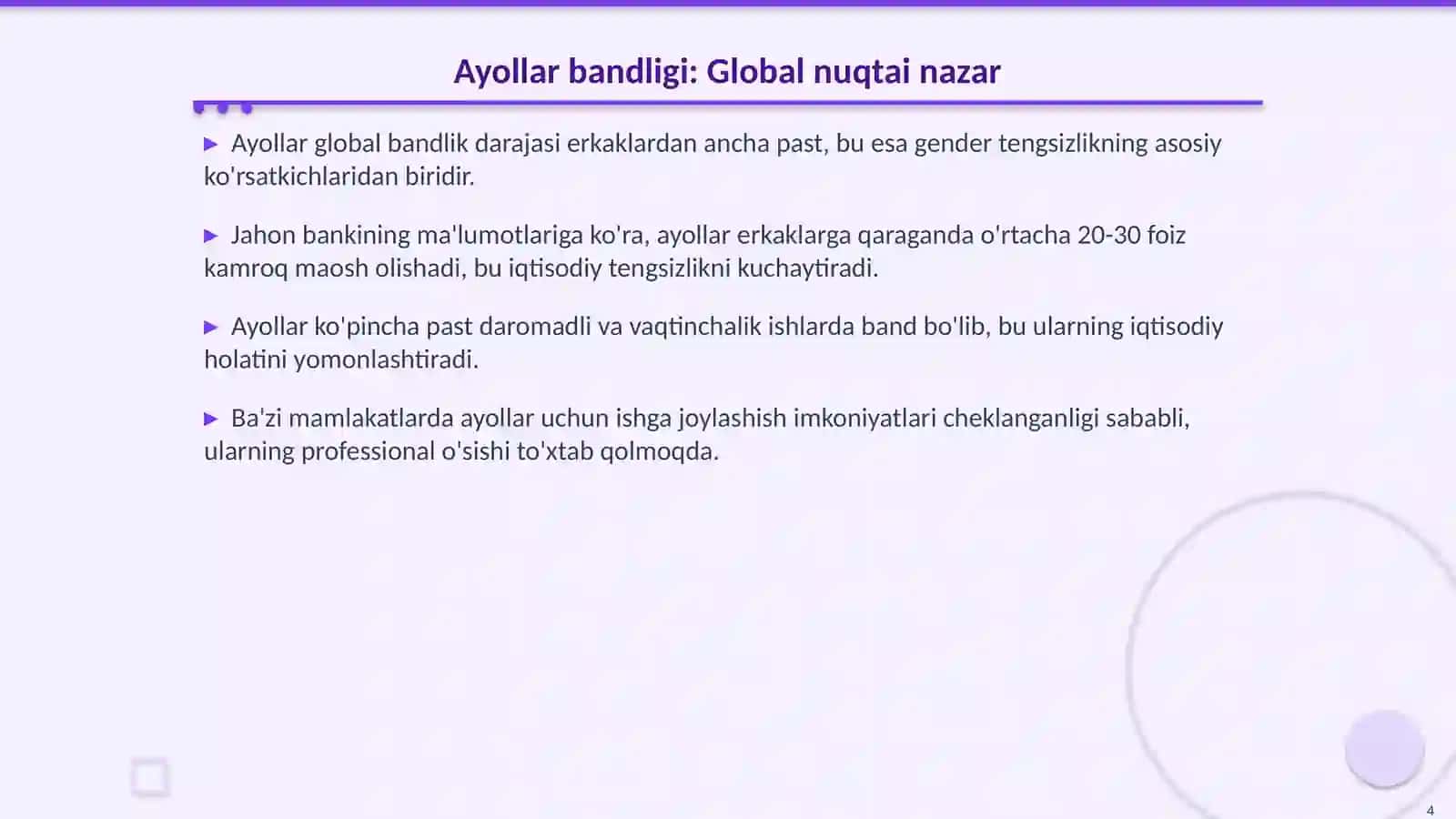 Ayollar bandligi va gender tengligi muammolari 4