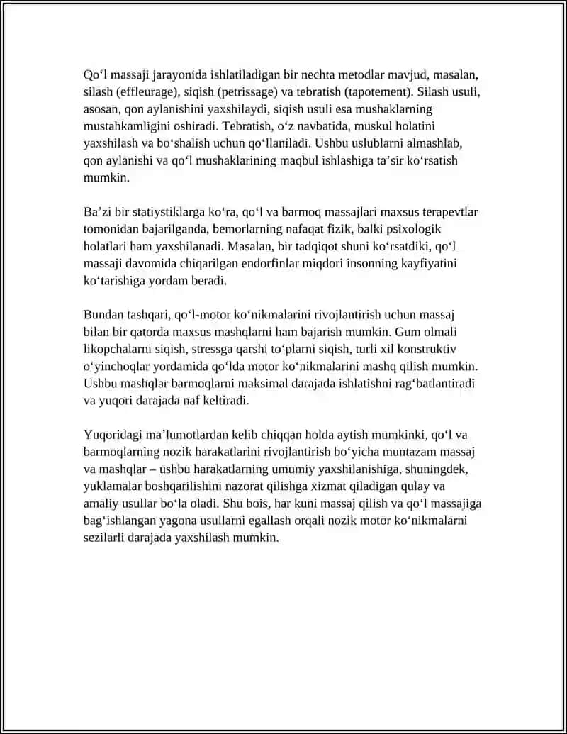 NOZIK HARAKATLARNI RIVOJLANTIRISH MASSAJ. TIL YUGANCHASINI MASSAJI. ANANAVIY VA NOANANAVIY MASSAJ TURLARI 4