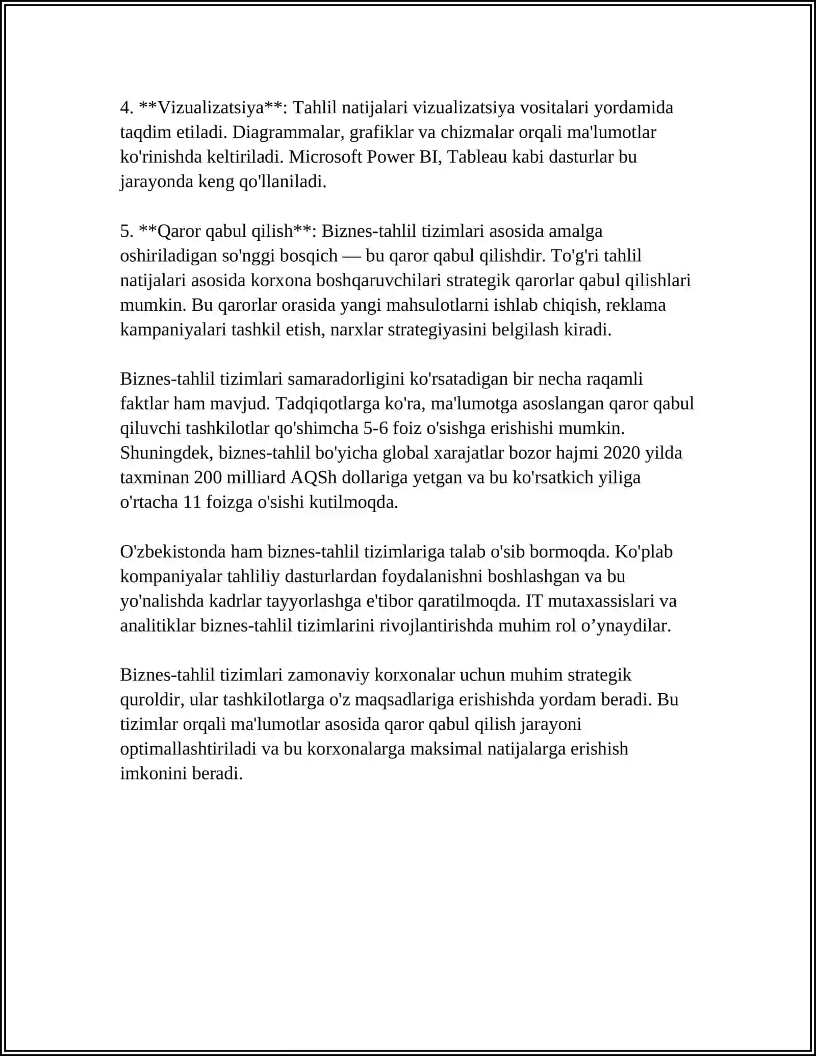IQTISODIY AXBOROTLARNI QAYTA ISHLASH JARAYONIDA BIZNES-TAHLIL QILISH TIZIMLARIDAN FOYDALANISH 4