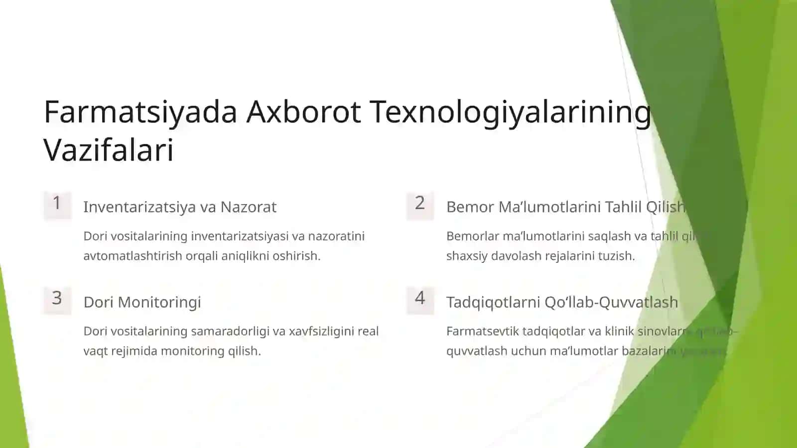 Farmatsiyada Axborot Texnologiyalari: MaqsadvaVazifalari 4