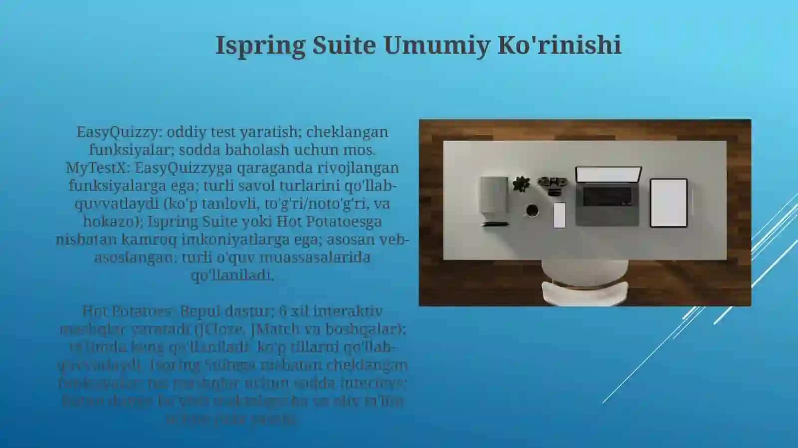 Ispring Suite, MyTestX, EasyQuizzy, Hot Potatoes dasturlari va ularning imkoniyatlari 4