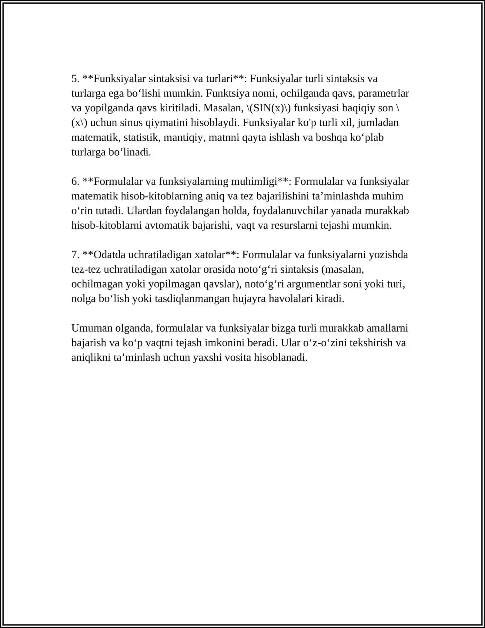 MS EXCEL 365 DA FORMULA VA FUNKSIYALAR BILAN ISHLASH 4