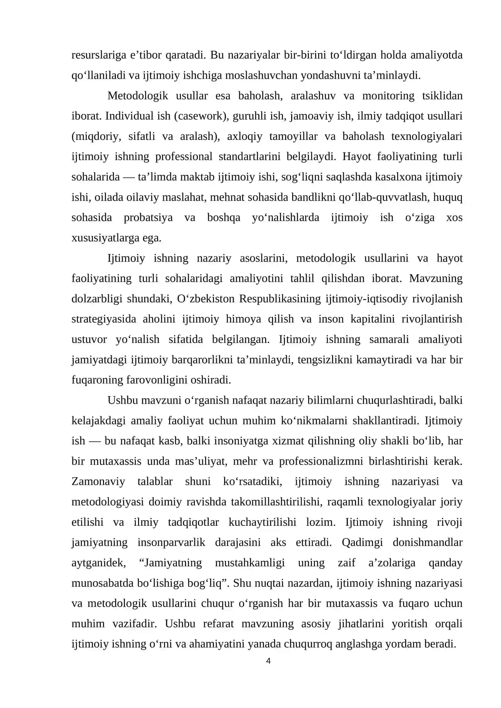 Hayot faoliyatining turli sohalarida ijtimoiy ish . ijtimoiy ishning nazariyasi va metologik usullari 4
