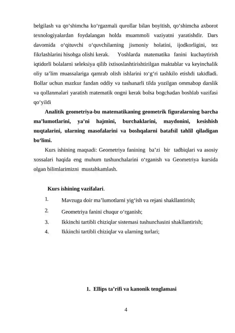 Ellips va uning kanonik tenglamasi , xossalari. 4