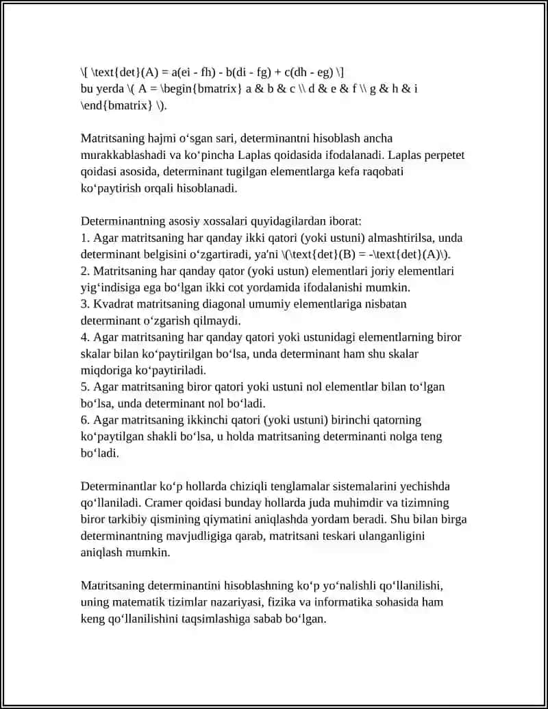 DETERMINANT. DETERMINANTLARNING ASOSIY XOSSALARI 4