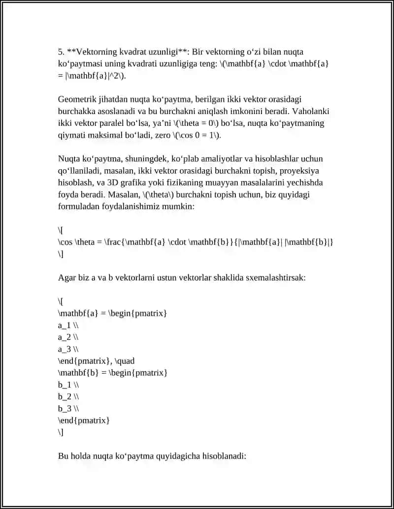VEKTOR KO'PAYTMANING GEOMETRIK VA ALGEBRAIK XOSSALARI 4