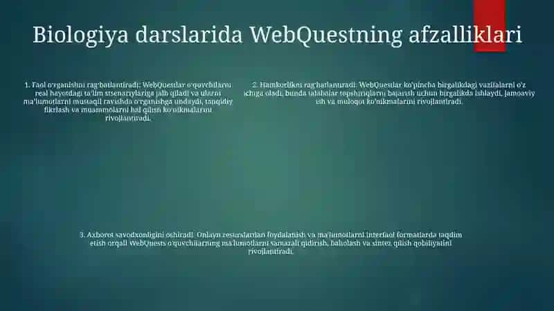 Veb-Quiest Texnologiyasidan Biologiya Darslarida Foydalanish 4